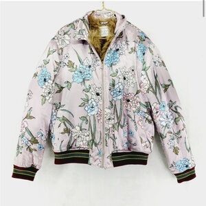 Urban Outfitters Pastel Pink Faux Fur Lined Floral Bomber Jacket L